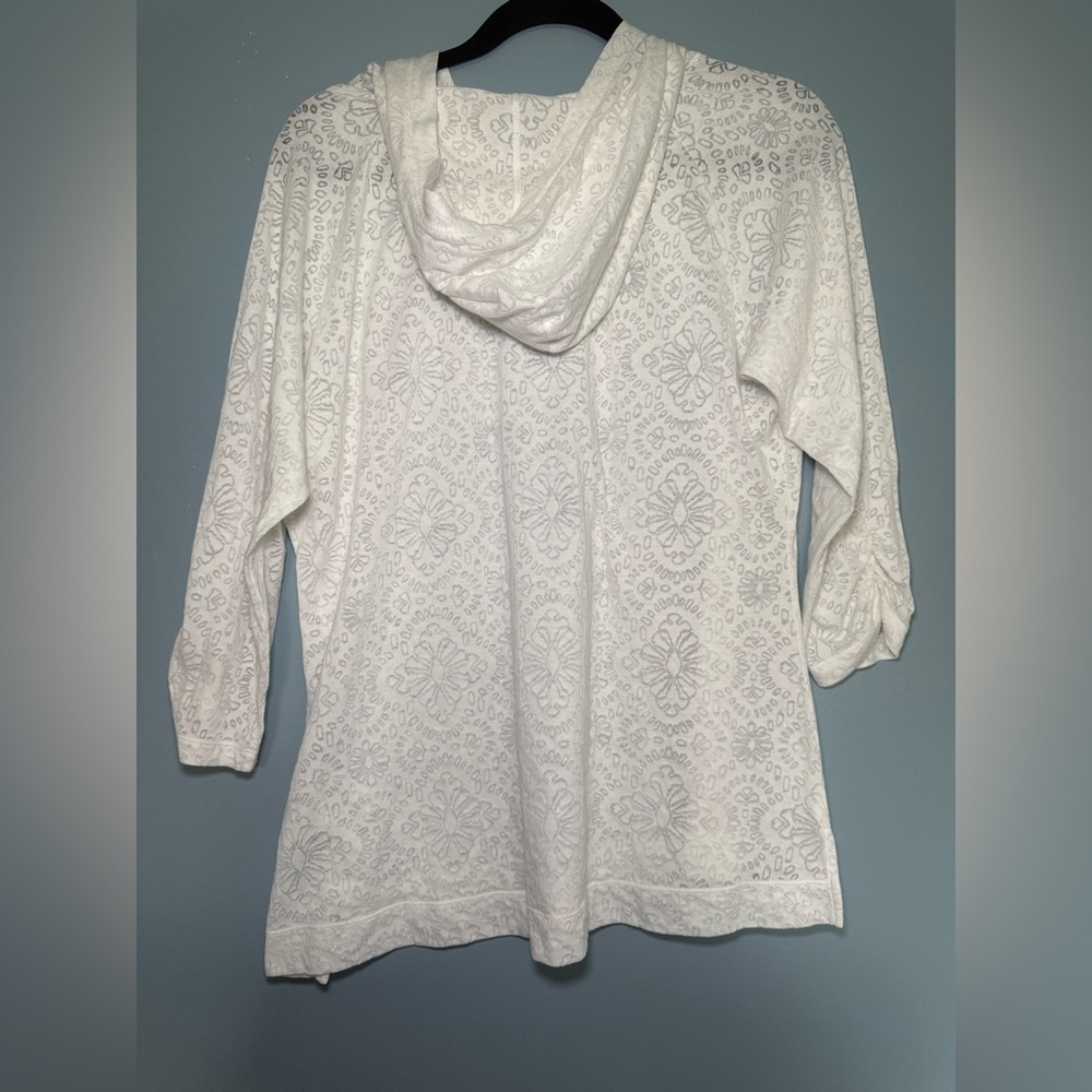Columbia Womens White Burnout Floral‎ Medallion 3/4 Sleeve Hoodie Top Large - Picture 5 of 11
